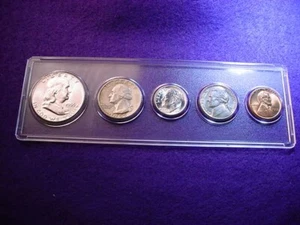 1955 PHILADELPHIA 5 COIN MINT SET 4 BU COINS 90% SILVER!! #3 - Picture 1 of 7