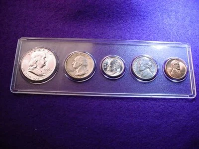 1955 PHILADELPHIA 5 COIN MINT SET 4 BU COINS 90% SILVER!!    #3 - Image 1 of 4