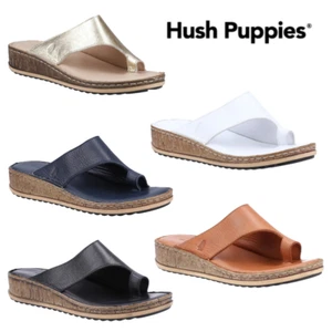 Womens Hush Puppies Elissa Leather Toe Post Wedge Slip On Sandals Ladies UK 3-8 - Picture 1 of 18