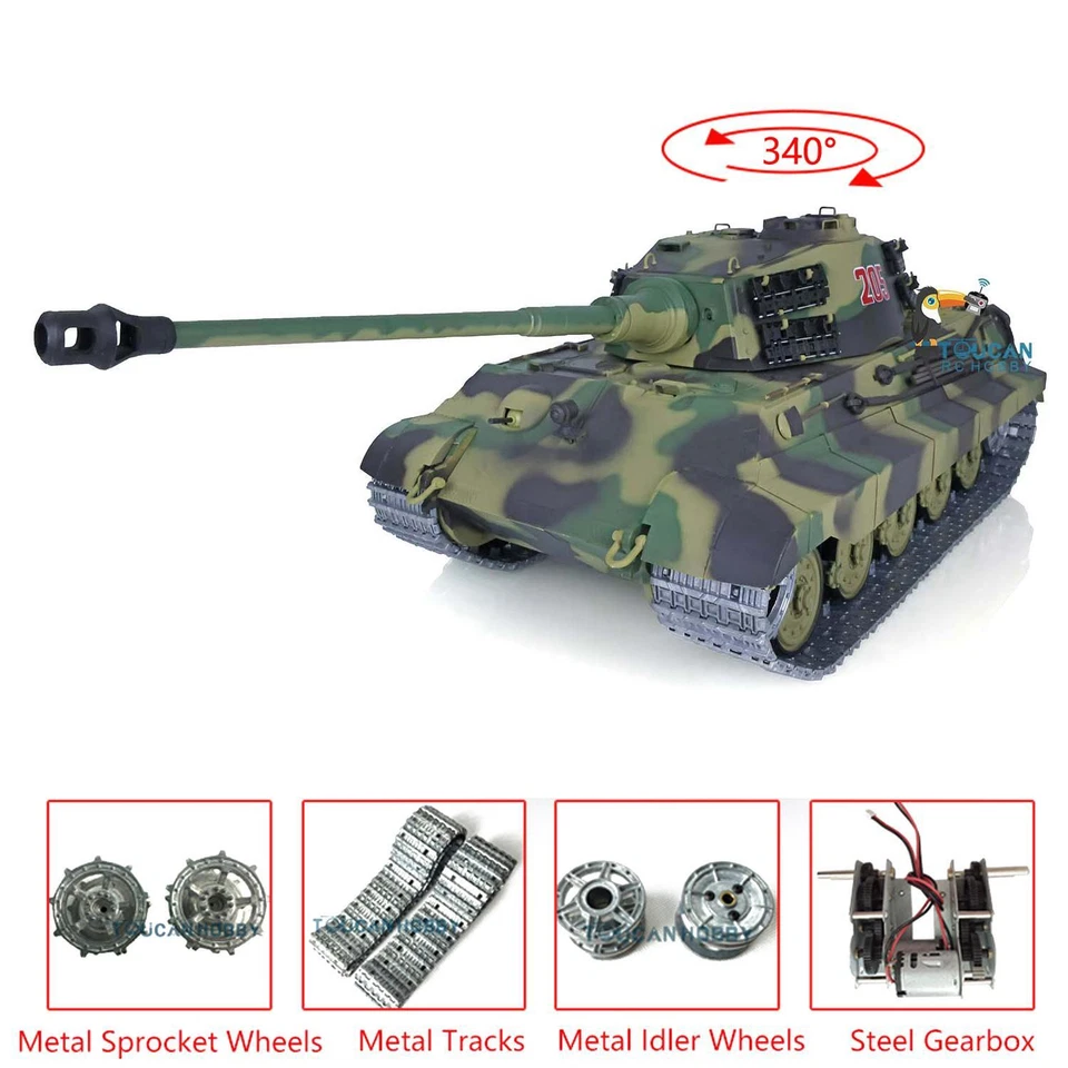 2.4G Henglong 1/16 7.0 King Tiger 3888A BB IR RTR RC Tank Metal Track Smog Sound - Image 1 of 4