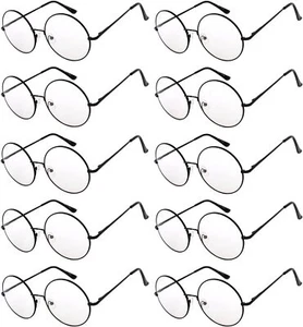 OWL Round Sunglasses 10 Pack Black Retro Vintage Hippie Style 56mm Clear Lens - Picture 1 of 4