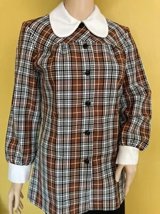 Ladies' Vintage 1970's Brown Plaid Polyester Blouse/Tunic by Joan Curtis - Bild 1 von 11