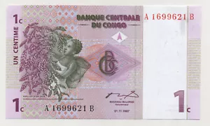 Congo Dem. Rep. 1 Cent 1-1-1997 Pick 80 UNC Uncirculated Banknote - Picture 1 of 2