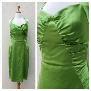 Betsey Johnson Women's Vintage Y2K Chartreuse Ruched Dress Green Size 8 - Picture 1 of 8