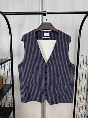 A.B.C.L Garments blue pinstripes linen cotton vest waistcoat - Image 1 of 4