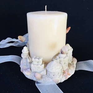 Vintage Candle Holder And candle , Real Seashell & sand Candle Holder H-459-213 - Picture 1 of 11