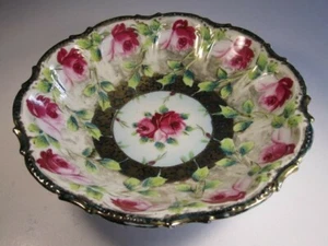 VTG Nippon Large Red & Pink Rose Decorated 10" Porcelain Bowl - Picture 1 of 7