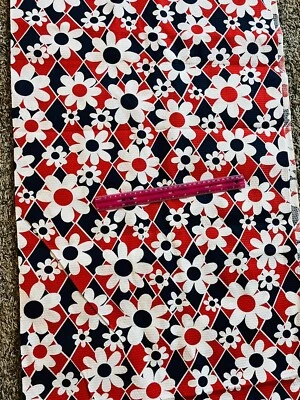 Flower Power MOD Vintage Stoff rot, weiß, blau strukturiert 3 Yards - Bild 1 von 2