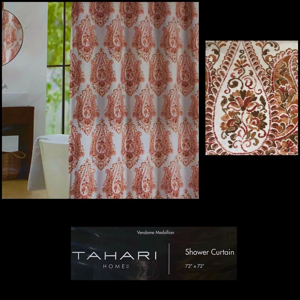 Тканевая занавеска для душа TAHARI HOME МЕДАЛЬОН ВЕНДОМА оранжевая коричневая - Изображение 1 из 4