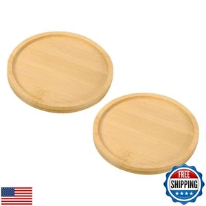 PATIKIL Bamboo Wood Saucer, 2 Pack 4 Inch Round Wooden Plant Drainage Tray Bo - Picture 1 of 5