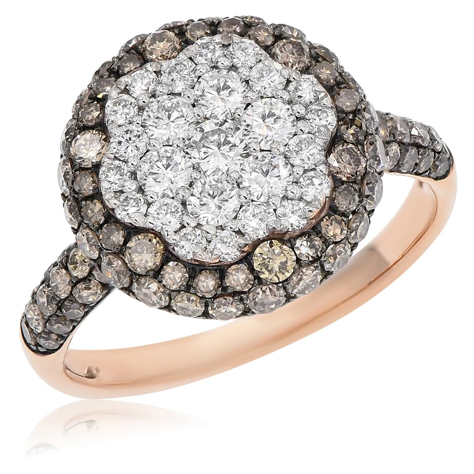 14K ROSE GOLD PAVE DIAMOND BROWN CHAMPAGNE RIGHT HAND CIRCLE ROUND COCKTAIL RING Foto 1 de 1