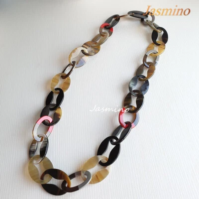 Collar de cuerno natural, cadena única. Regalo estilo vintage, 749. Foto 1 de 4