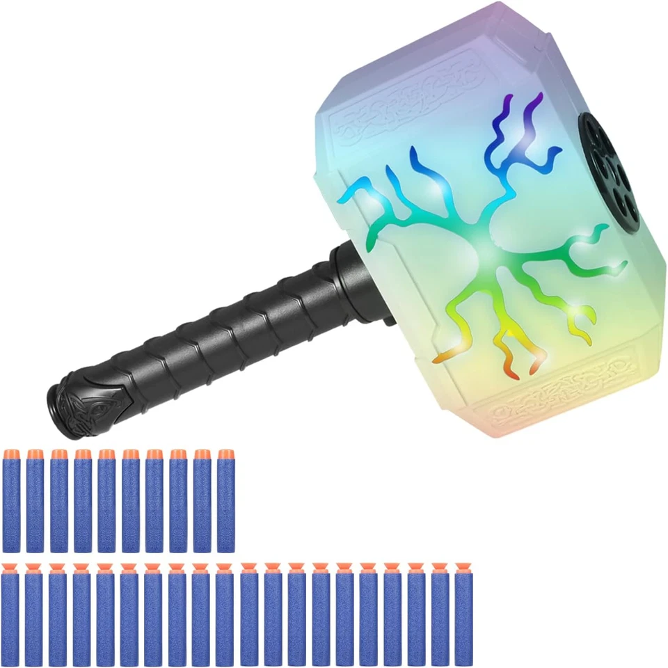 Thors Dart-Blasting Hammer Toy Gun for Nerf Guns Bullets with Lights -Toys fo... - Image 1 of 1