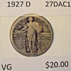 1927 D Standing Liberty Silver Quarter, Low Mintage, (27DAC1) - Picture 1 of 5