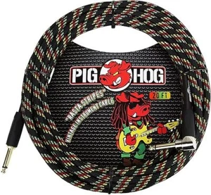 Pig Hog Right-Angle" to 1/4" Rasta Stripes Guitar Instrument Cable, 20 Feet - Picture 1 of 3