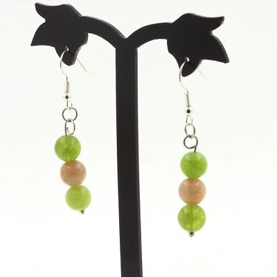 Ohrringe Aus Edelstahl 3 Perlen Peridot + Sonnenstein Aus Afrika - Bild 1 von 2