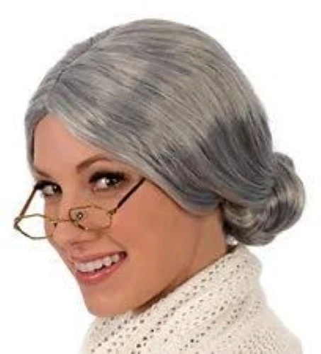 Peluca Abuela Damas Gris Parte Media Pelo Sintético Personaje Disfraz Peluca con Moño Foto 1 de 1