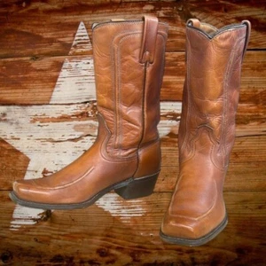 Stivali uomo vintage anni 70 Dingo Acme western cowboy pelle caramello punta quadrata 9 D - Foto 1 di 14
