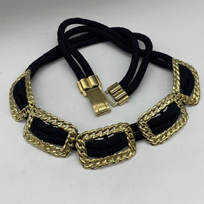 Cinturón Cuerda Negro Vintage GUTOS Tono Dorado Acentos ALEMANIA OCCIDENTAL Elástico Grande Foto 1 de 4