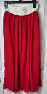 Cato Women’s 14/16W Red Maxi Skirt White Waist Crochet Boho Lined - Picture 1 of 5