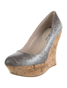 Miu Miu Blue Embossed Leather Animal Print Platform Pumps Women’s Size 6 - Picture 1 of 5
