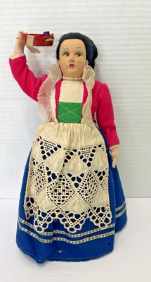 "Muñeca italiana MAGIS ROMA VINTAGE tela fieltro cara pintada a mano-usada 10,5x7""" Foto 1 de 4