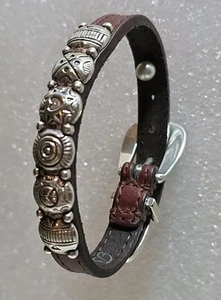 Brighton Leather Belt Stud Hearts Peace Charm Adjustable Bracelet 6"-7" - Picture 1 of 9