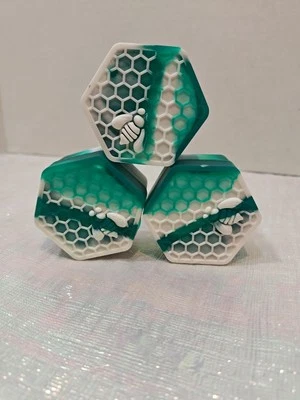 3 Silicone Containers Hexagon Teal White Honeycomb Bee Non-stick 26ml  - Image 1 of 4