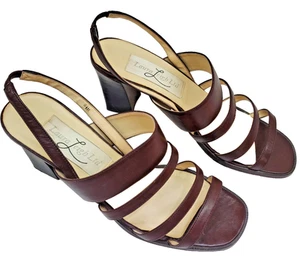 Vintage Laura Leigh Chunky Strappy Brown Sandals Heels 90s Vibe Size 8.5 Medium - Picture 1 of 24
