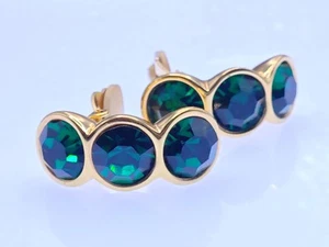 S.A.L. Pendientes Clip Swarovski Verde Vintage Excelente Estado Par Tono Esmeralda - Imagen 1 de 10