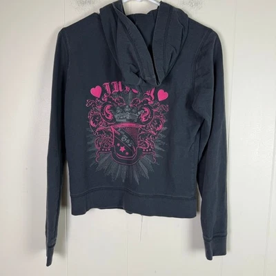 Juicy Couture Y2K Vintage Full Zip Hoodie Jacket Pink Graphic Back Gray M - Image 1 of 4