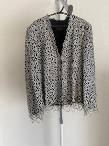 AKRIS Silk Lace No-Collar Jacket Black White - Picture 1 of 12