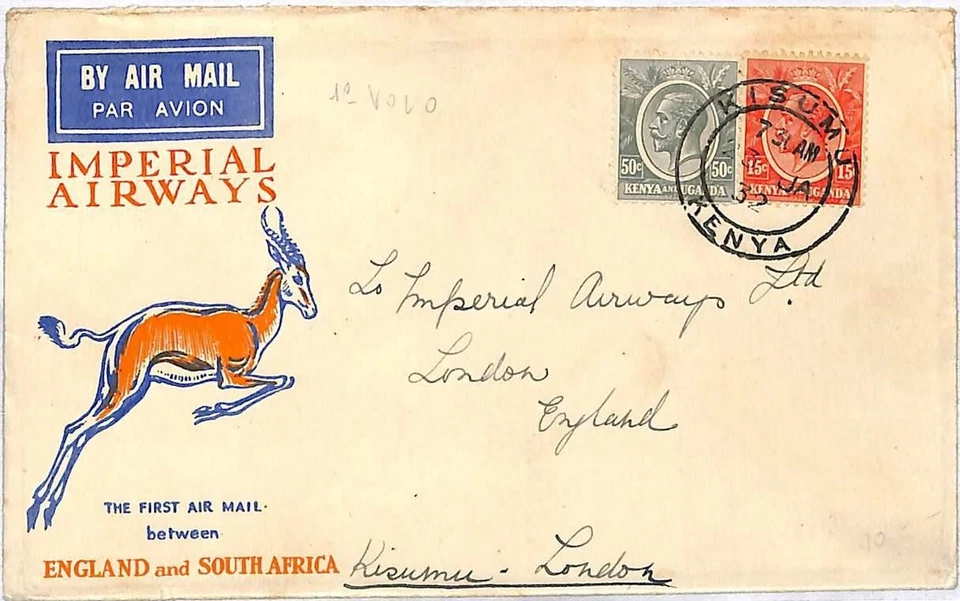 ai2714 - Kenia y Uganda - Historia postal - PRIMER VUELO: IMPERIAL AIRWAYS 1932 Foto 1 de 1