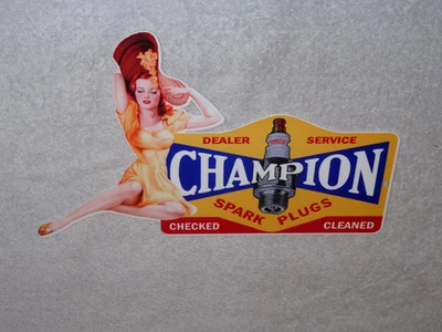 ¡DE COLECCIÓN "DISTRIBUIDOR DE BUJÍAS CAMPEÓN" CON MUJER 👩 12" METAL GASOLINA Y ACEITE LETRERO! Foto 1 de 4