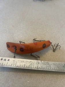 Helin Flat Fish Wood  vintage Fishing Lure LU Model Orange With Spots - Picture 1 of 6