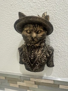 "Escultura de pared de gato victoriano 8"" elegante animal gato mesa arte de pared decoración del hogar" - Imagen 1 de 7