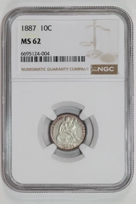 1887 SEATED LIBERTY DIME NGC MS62 - Image 1 of 2