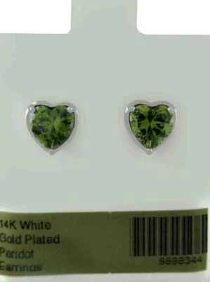 AAA PERIDOT  2.92 Cts STUD EARRINGS 14k WHITE GOLD PLATED - Made in USA - NWT - Image 1 of 4