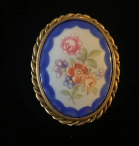 Broche vintage de porcelana limoges ribes pintado a mano - Imagen 1 de 2
