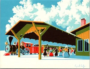 Vintage Eyvind Earle - Irene Dash Christmas Card - Unused 15 E 72 Train Station - Picture 1 of 8