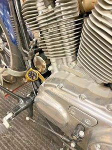 HARLEY SPORTSTER BRASS OIL PRESSURE GAUGE n MOUNT chopper bobber cafe black 60 - Picture 1 of 11