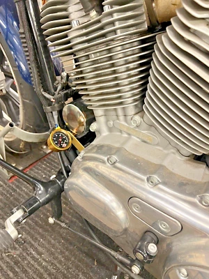 HARLEY SPORTSTER BRASS OIL PRESSURE GAUGE n MOUNT chopper bobber cafe black 60 - Image 1 of 4