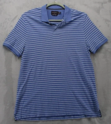 Black Brown 1826 Polo Shirt Men's Large Blue with White Stripe 100% Pima Cotton - Image 1 of 4