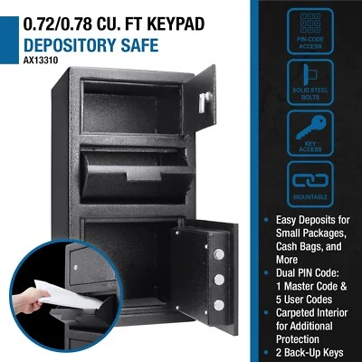 Barska Deposit Drop Slots & Dual Compartment Keypad Lock Safe w/ Back-up Keys - Image 1 of 4