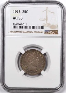 1912 BARBER QUARTER 25C NGC AU 55 - Picture 1 of 2