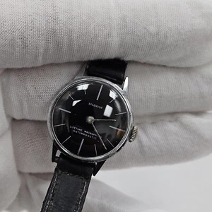 Vintage SPLENDOR Swiss Wind up Womens Wrist Watch Silver Tone Black Dial Runs - Picture 1 of 6