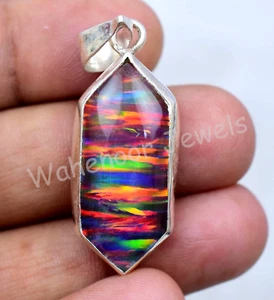 925 Sterling Silber Anhänger Schöne 27.75 Karat Feuer Opal Anhänger Zertifiziert - Bild 1 von 6