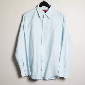 NWT Guess Y2K Mens Medium Linen Button Down Shirt Light Blue Embroidered - Picture 1 of 9