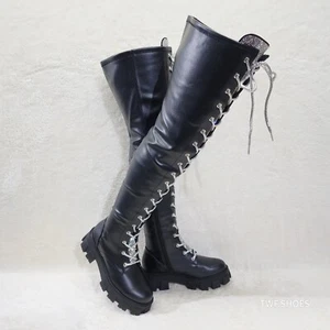 Botas Altas de Combate Roscoe Negras Lengua de Estrás Iridiscente Cordones Metálicos - Imagen 1 de 13