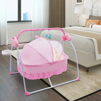 Balancín eléctrico rosa para bebé columpio cuna mecedora cama cuna infantil con Bluetooth Foto 1 de 4